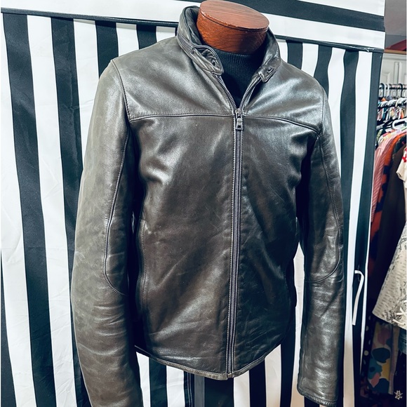 Prada Authentic Vintage 90s Rounded Collar Leather Jacket w/ Hidden Hood - Picture 9 of 13